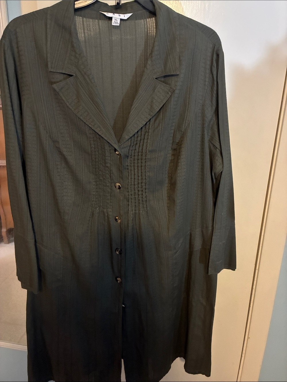 CAbi Olive Sheer Button-Front Tunic/Jacket